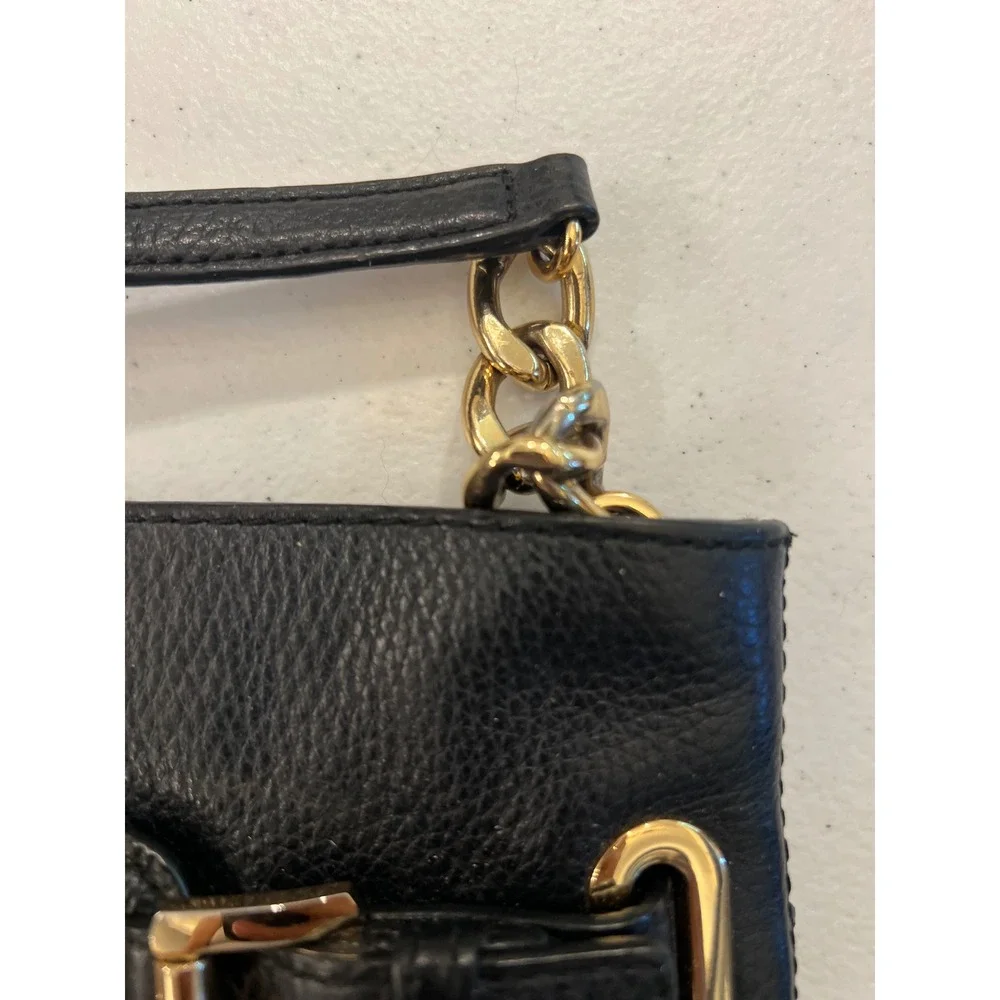 Michael Kors Black Pebbled Leather Crossbody Bag Gold Chain Buckle Detail Luxury